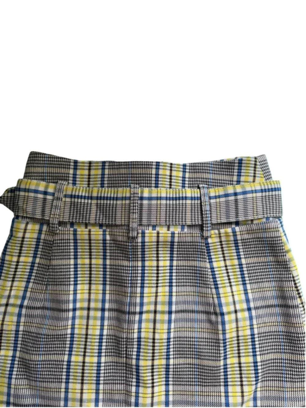Bershka Plaid Belted Mini Skirt in Yellow and Gray Size XS Y2K Preppy Clueless